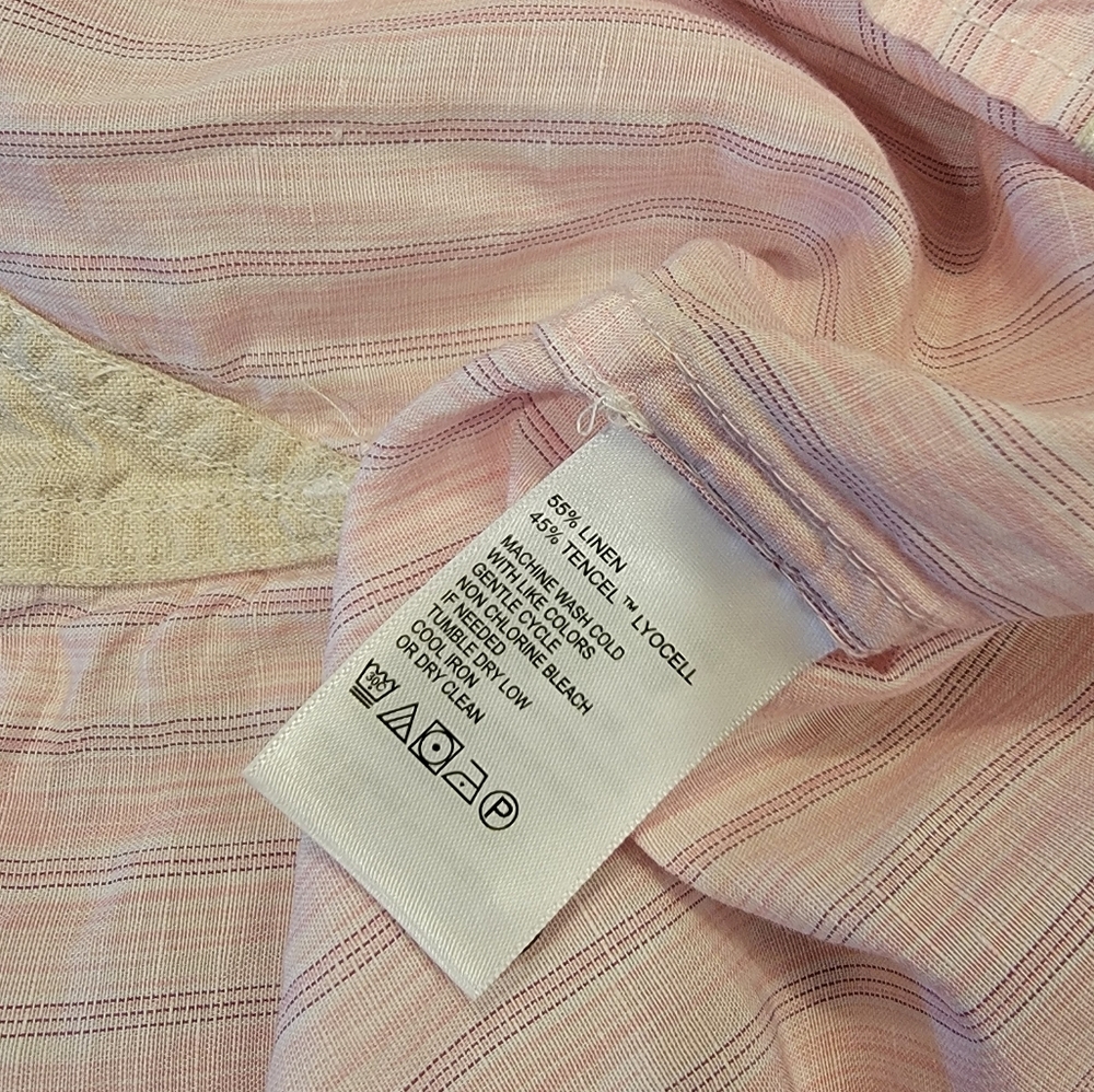 Tommy Bahama‎ Men's Sand Linen Valencia Stripe Short Sleeve Shirt Rose - Picture 10 of 14